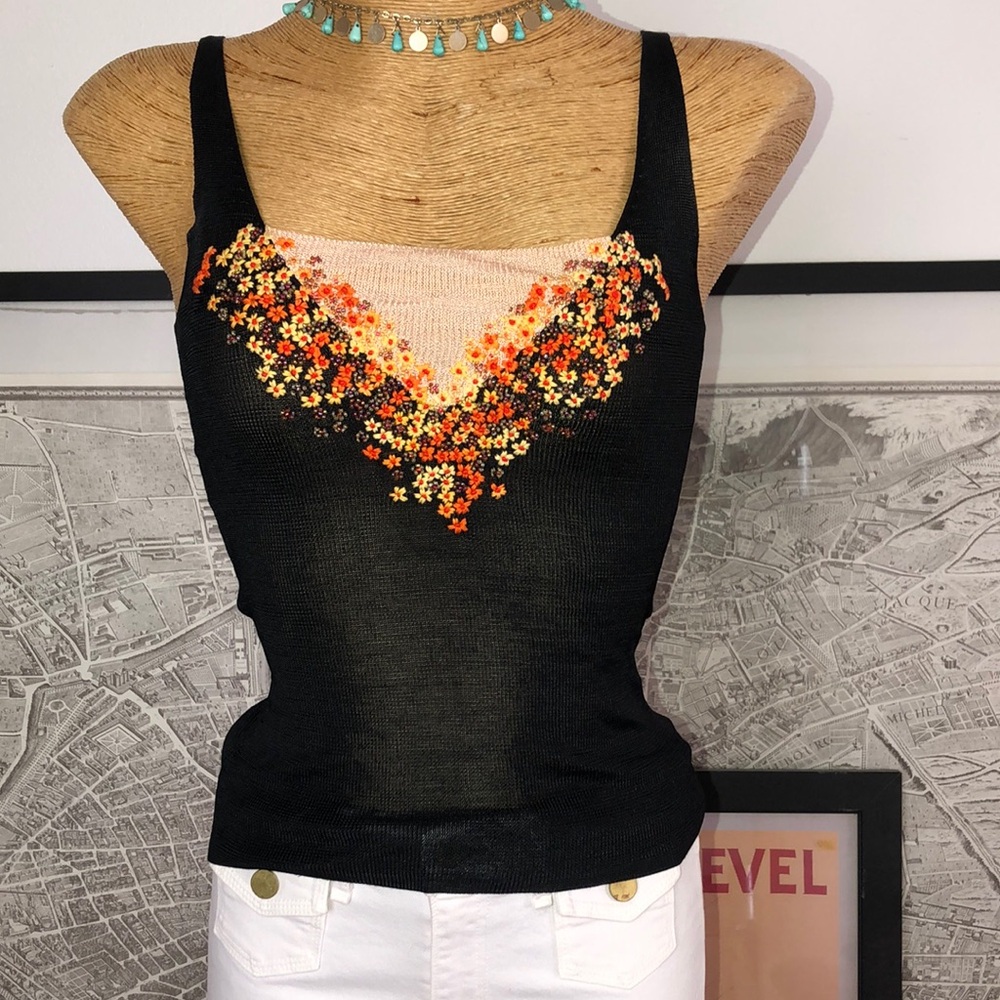 MOSCHINO Embroidered Black Tank Top Size 6